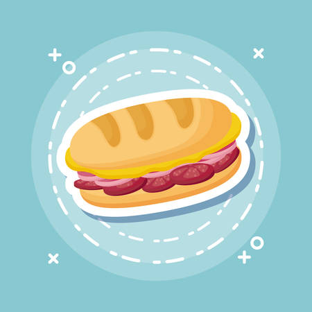 Sandwich icon over blue background, colorful design.のイラスト素材