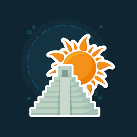 mexican pyramid and sun over blue background, colorful design. vector illustrationのイラスト素材