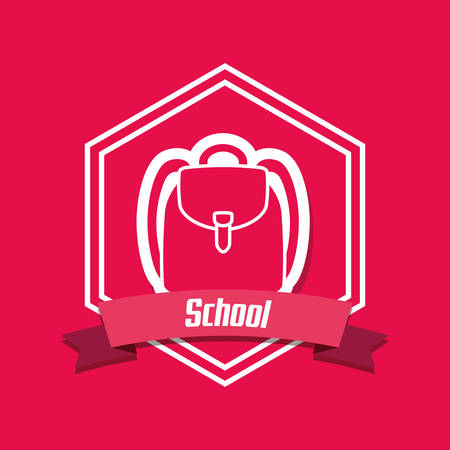 Backpack icon over red background, school emblem concept illustration.のイラスト素材