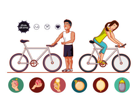 young athletes training sport with healthy lifestyle icons vector illustration designのイラスト素材