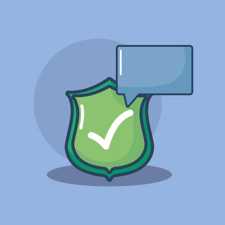 Security shield and speech bubble over blue background, colorful design. Vector illustrationのイラスト素材