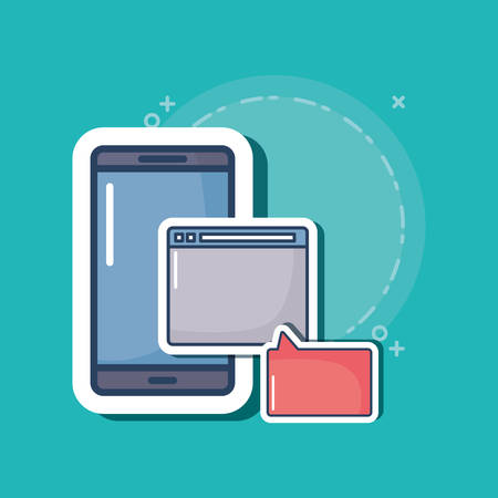 cyber security design with smartphone and web interface over turquoise background, colorful design. vector illustrationのイラスト素材