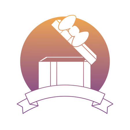 emblem with open  gift box icon over white background, colorful design. vector illustrationのイラスト素材