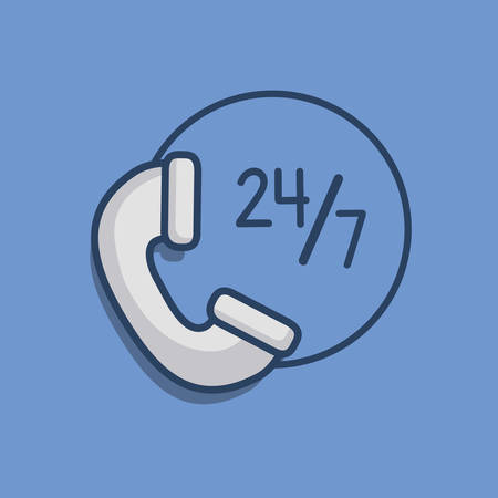 telephone with symbol over blue background, colorful design. vector illustrationのイラスト素材