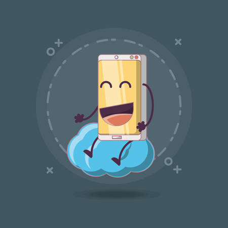 cartoon smartphone on a cloud over gray background, colorful design. mobile concept. vector illustrationのイラスト素材