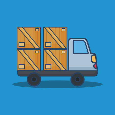 cargo truck with boxes over blue background, colorful design. vector illustrationのイラスト素材