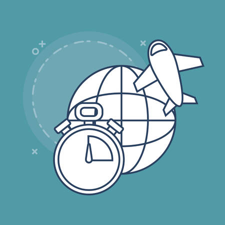 airplane and global sphere, express delivery design. vector illustrationのイラスト素材