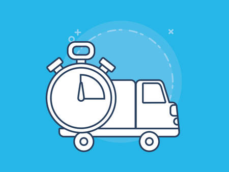 cargo truck and chronometer over blue background, colorful design. vector illustrationのイラスト素材