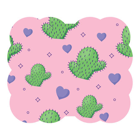 Decorative frame with cactus and hearts pattern over white background, colourful design. vector illustrationのイラスト素材