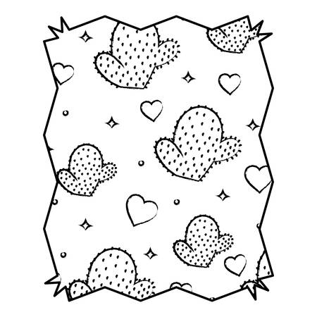 abstract frame with cactus and hearts pattern over white background, vector illustrationのイラスト素材