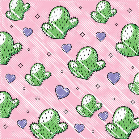 pattern of hearts and cactus, colorful design. vector illustrationのイラスト素材