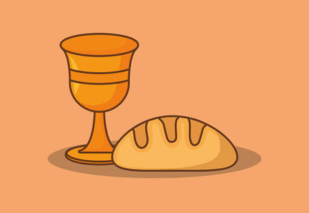 easter celebration design with holy grail and bread icon over background, colorful design. vector illustrationのイラスト素材