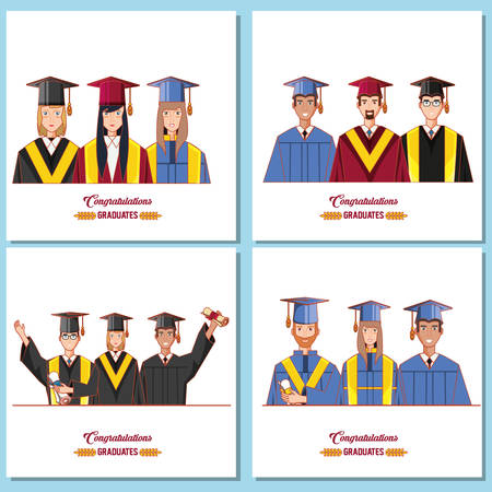 group of students graduated characters vector illustration designのイラスト素材