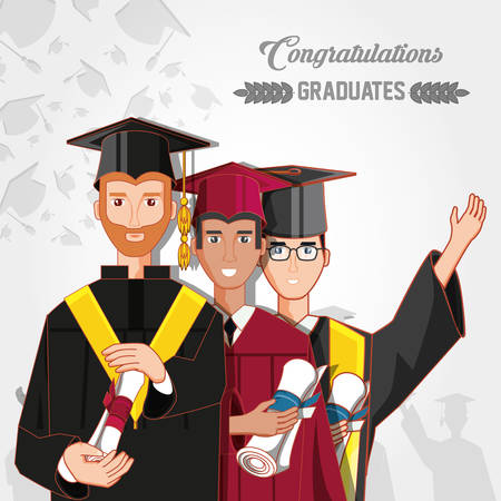 group of students graduated characters vector illustration designのイラスト素材