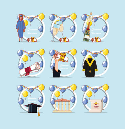 Celebration graduation card set icons vector illustration designのイラスト素材