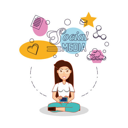 Businesswoman with social media icons vector illustration designのイラスト素材