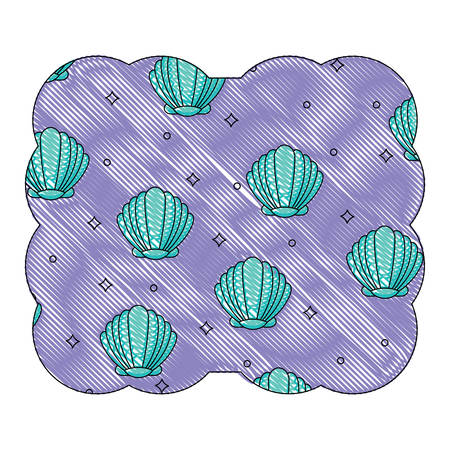 Decorative frame with seashell pattern over white background, vector illustrationのイラスト素材