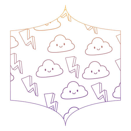 Decorative frame with clouds and thunders pattern over white background, vector illustrationのイラスト素材