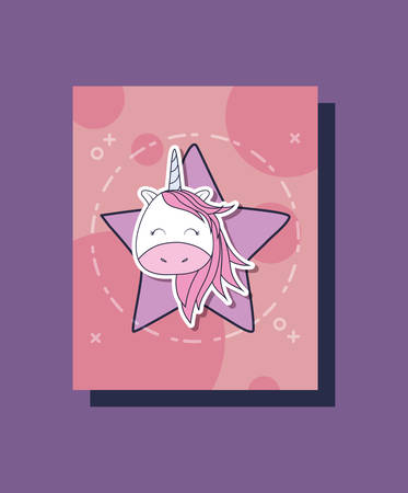 Cute unicorn and star  over purple background, colorful design. vector illustrationのイラスト素材