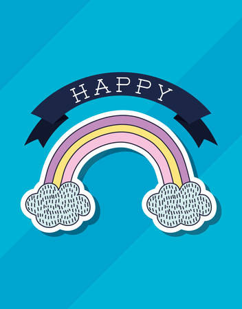 happy design with rainbow icon over blue background, colorful design. vector illustrationのイラスト素材