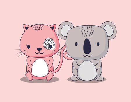cute koala and cat over pink background, colorful design. vector illustrationのイラスト素材