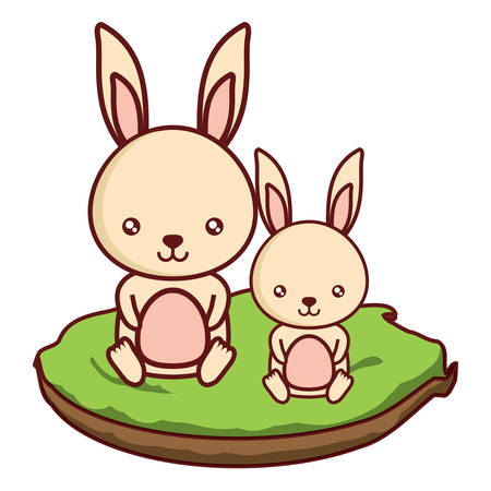 cute rabbits on the grass over white background, colorful design. vector illustrationのイラスト素材