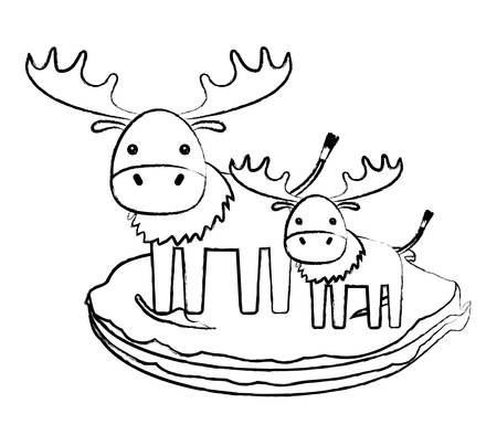 sketch of cute elks on the grass over white background, vector illustrationのイラスト素材