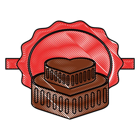 hearts of chocolate over seal stamp and white background, colorful design. vector illustrationのイラスト素材
