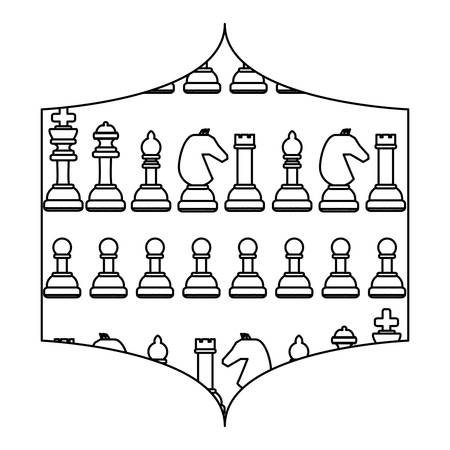 decorative frame with chess pieces pattern over white background, vector illustrationのイラスト素材