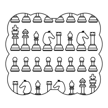 decorative frame with chess pieces pattern over white background, vector illustrationのイラスト素材