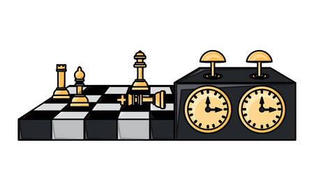 chessboard and clock over white background, vector illustrationのイラスト素材