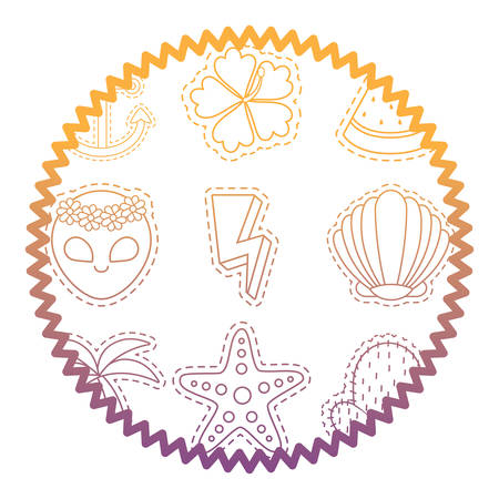 seal stamp with alien and tropical palms pattern over background, vector illustration seal stamp with alien and tropical palms pattern over background, vector illustration