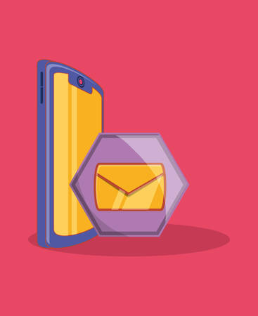 smartphone and envelope over pink background, colorful design. vector illustrationのイラスト素材