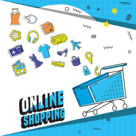 cart shopping on line pop art vector illustration designのイラスト素材