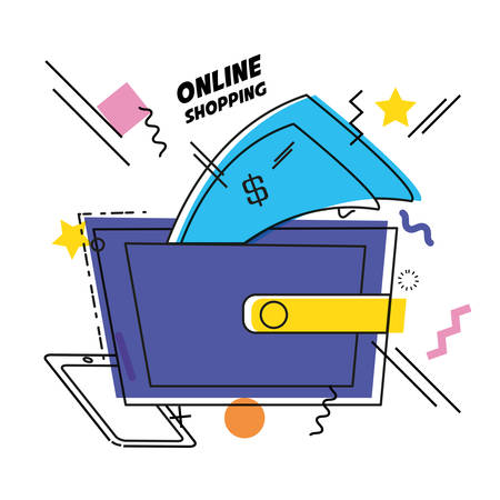 wallet with bill shopping online concept vector illustration designのイラスト素材