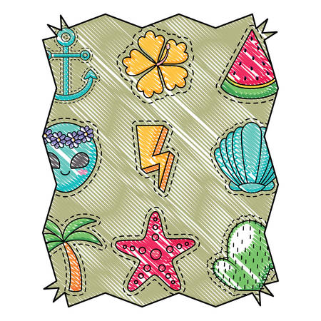 abstract frame with alien and tropical palms pattern over background, vector illustrationのイラスト素材