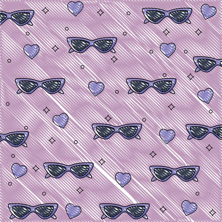 background of  sunglasses and hearts pattern, vector illustrationのイラスト素材
