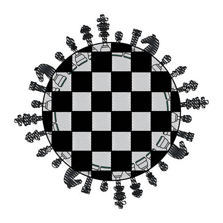 chess game design with chess pieces in circle shape over white background, colorful design. vector illustrationのイラスト素材