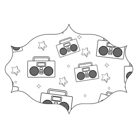 arabic frame with Boombox stereo and stars pattern over white background, vector illustrationのイラスト素材