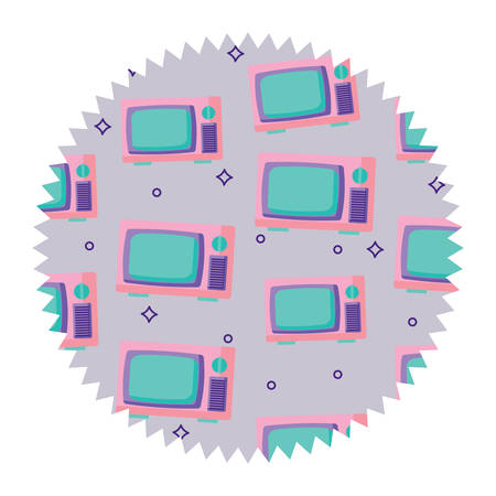 seal stamp with retro television pattern over white background, vector illustrationのイラスト素材