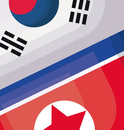 north korea and south korea flags, colorful design. vector illustrationのイラスト素材