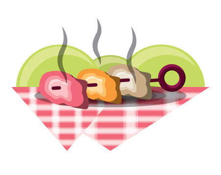 grilled sweker on picnic tablecloth over white background, vector illustrationのイラスト素材