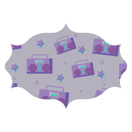 arabic frame with Boombox stereo and stars pattern over white background, vector illustrationのイラスト素材