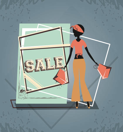 woman silhouette in shopping day style retroのイラスト素材