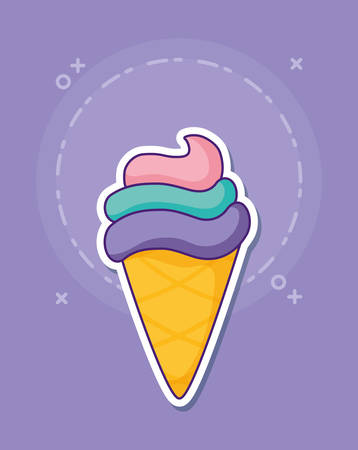 ice cream cone icon over purple  background, colorful design. vector illustrationのイラスト素材
