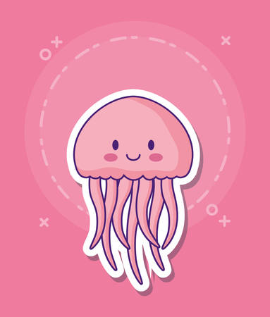 cute jellyfish icon over pink background, colorful design. vector illustrationのイラスト素材