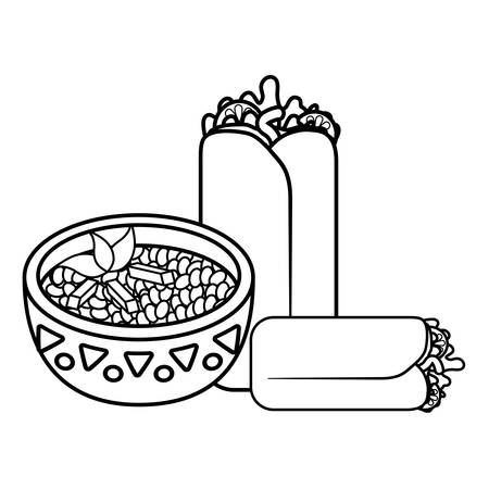 mexican burrito and black beans soup over white background, vector illustrationのイラスト素材