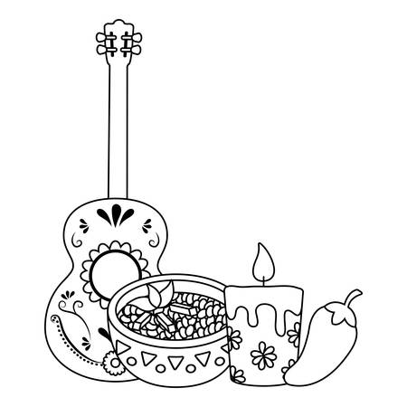 guitar and mexican food and culture related icons over white background, vector illustrationのイラスト素材