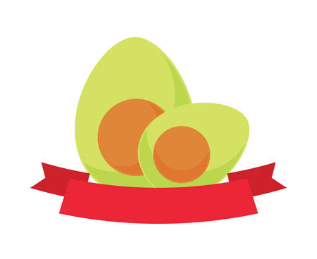 avocados and decorative ribbon over white background, vector illustrationのイラスト素材