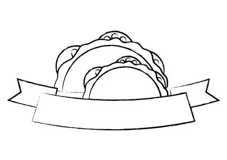 decorative ribbon with mexican tacos over white background, vector illustrationのイラスト素材